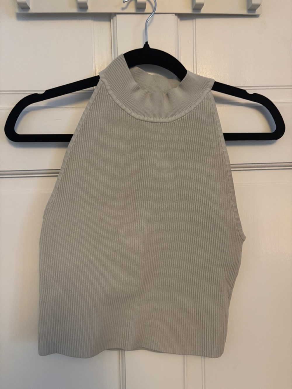 Babaton Ribbed Halter Crop Top in Light Beige